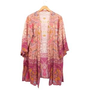 Soft Surroundings Kimono Duster Cardigan Pink Paisley Boho Women's Size L